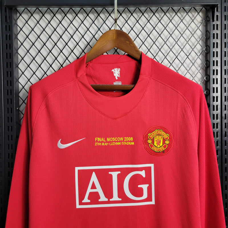 Camisa I Retrô Manga Longa do Manchester United 07/08 - Nike Torcedor Masculina